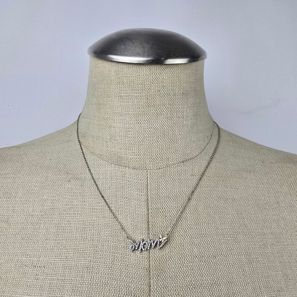 Mom Crystal Pendant Silver Necklace